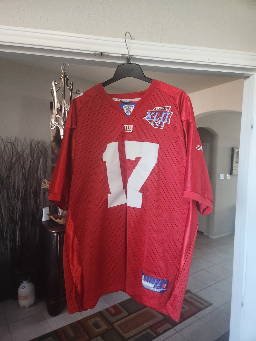 Reebok Red New York Giants #17 Super Bowl Patch Jersey - Plexico Burress. Sz 54